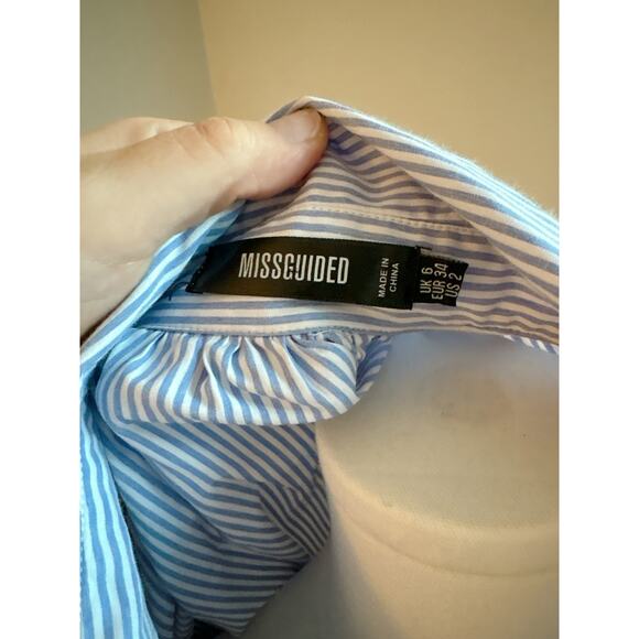 Missguided Blue Pinstripe Oversized Boyfriend Button Up Shirt Size 2 - Picture 8 of 9